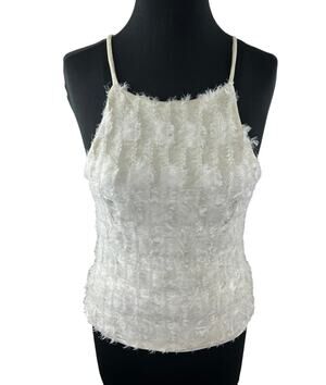 Eri + Ali White Cami Top Stretch Celeste Feather Scoop Neck Size X-Small XS